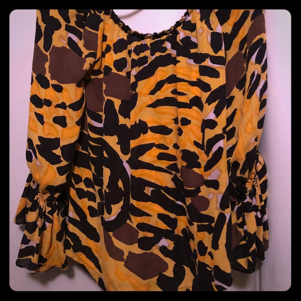 Betsey Johnson gold print boho blouse